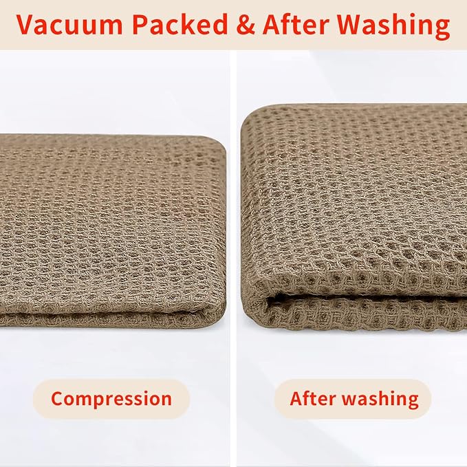 Homaxy 100% Cotton Waffle Weave Kitchen Dish Towels, Ultra Soft Absorbent Quick Drying Cleaning Towel, 13 x 28 Inches, 24-Pack, Tan
