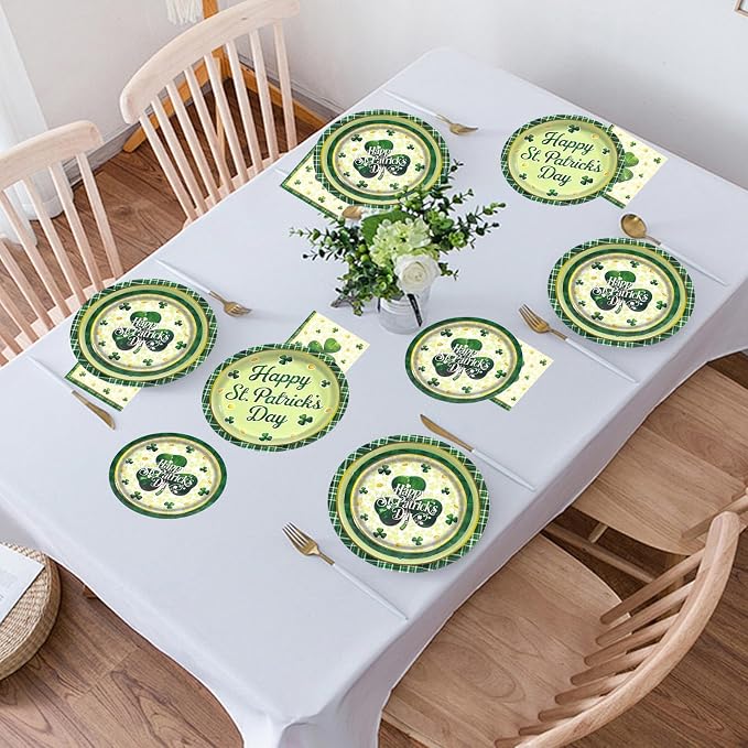 150pcs St. Patrick's Day Party Supplies,Shamrock Paper Plates and Napkins Set for St. Patrick's Day Party Decorations,Serve 50 Guests