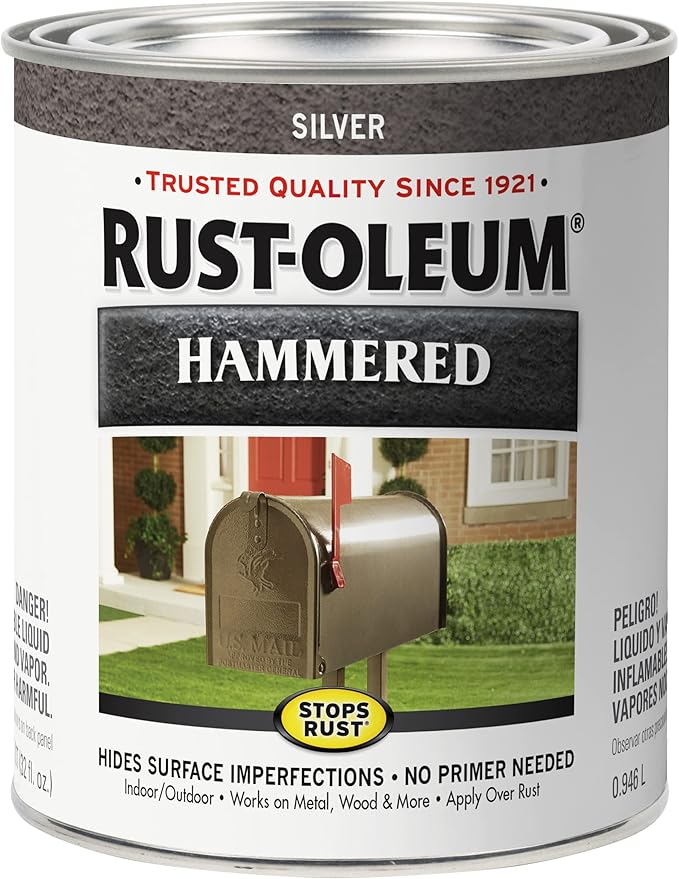 Rust-Oleum 7213502-2PK Stops Rust Hammered Finish Paint, Quart, Silver, (Pack of 2)