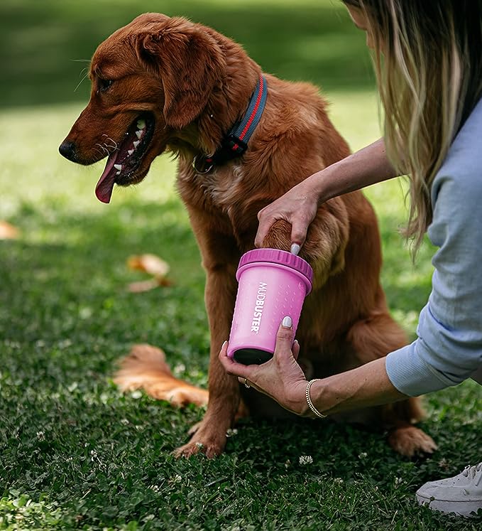 Dexas MudBuster Medium Dog Paw Cleaner, Fuchsia, Fits 1.5"-2.5" Wide Paws, Gentle Silicone Bristles for Quick, Easy Cleaning