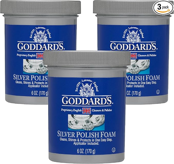 Goddard's Silver Polish Foam, Jewelry Cleaner for Antiques, Accessories, Ornaments, Silverware Protection, Tarnish Remover for Sterling Silver Jewelry, Sponge Applicator, 6 oz (3 pack)
