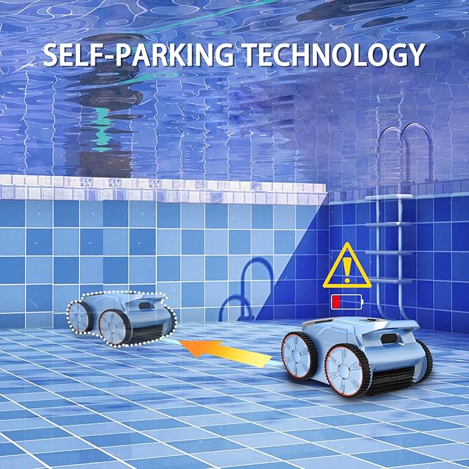 SAT20 Cordless Robotic Pool Cleaner 180 Mins Runtime Auto Vacuum Up to 2000 Sq.ft for Above Ground Pools IPX8 Waterproof LED Indicator Cleans Floor & Wall Not for Sharp Steps or Raised Drains