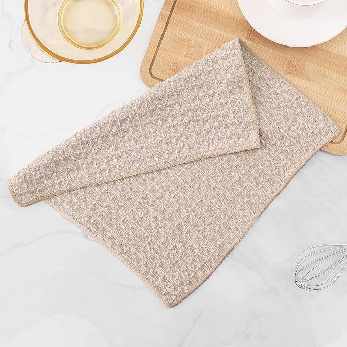 Homaxy Microfiber Waffle Weave Kitchen Dish Cloths, 12 x 12 Inch Ultra Absorbent and Solid Color Dish Towels for Kitchen Fast Drying Dishcloth for Washing Dishes, 8 Pack, Beige