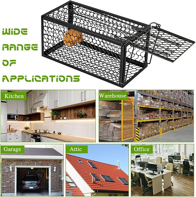 Qualirey 1 Pcs Humane Rat Trap Chipmunk Rodent Mouse Squirrel Trap 9.1 x 4.5 x 4.5 Inches Live Animal Mouse Voles Hamsters Live Cage Rat Cage for Mice Easy to Catch and Release (Black)