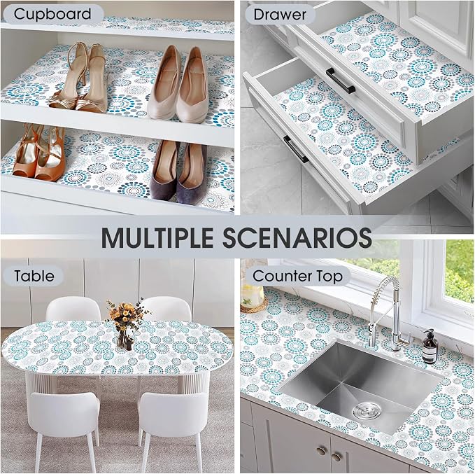 Drawer and Shelf Liner, Non-Slip Kitchen Cabinet Liners Non-Adhesive Thick Strong Grip Waterproof Washable Mats Protect Dresser Shelves Cupboard Bathroom Cabinets, Spiral, 12 in X 30 FT