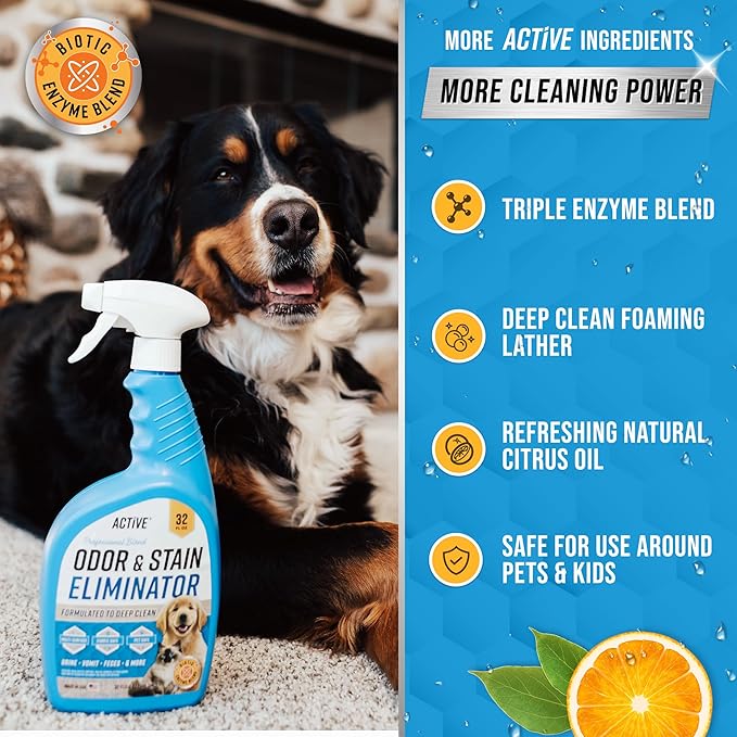 ACTIVE Swedish Dishcloths and Pet Odor and Stain Eliminator - Includes 12pk Sponge Cloths and 32oz Pet Enzyme Cleaner Spray