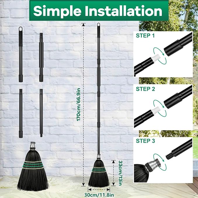 SOBONNE Heavy-Duty Outdoor Broom with Stiff Bristles | Outside Large Commercial Brooms with 60 Inch Long Handle for Sweeping Outdoor Garage Yard Patio Commercial Industrial