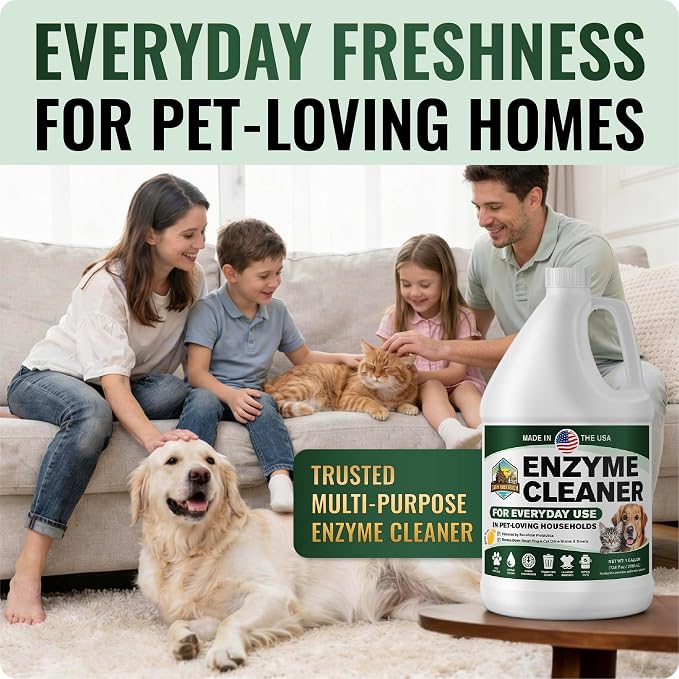 Enzyme Cleaner (1 Gallon Bottle) for Everyday Use in Pet-Loving Households – Eco-Friendly Probiotic Deodorizer, Dog Urine & Cat Pee Remover, Septic-Safe Drain Cleaner – Fresh Mango Scent
