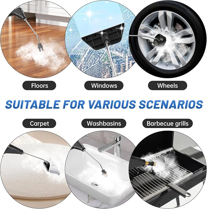 Pressurized Handheld Steam Cleaner, Portable Steamer for Cleaning with 1.2L Large Tank, 15s Fast Heat-Up, 6-Level Adjustable, Powerful Steam Cleaner for Home, Car, Kitchen, Tile, Grout