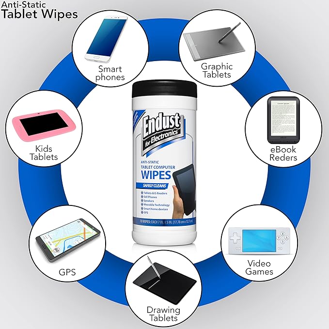 Endust For Electronics 6 Pack Screen Cleaner Wipes, Electronics Surface Cleaning Wipes, For Tablet, E-Reader, Monitors, Laptop, Phone, TV, GPS, Pre-Moistened, Alcohol & Ammonia Free, 70 Count (12596)…