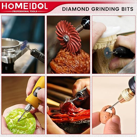 40Pcs Diamond Burr Bits Compatible with Dremel Polishing Kit, HOMEIDOL Diamond Bits for Dremel Tool Accessories, 1" Radial Bristle Disc Kit with 1/8" Shank Engraving Bits for Stone Ceramics Metal