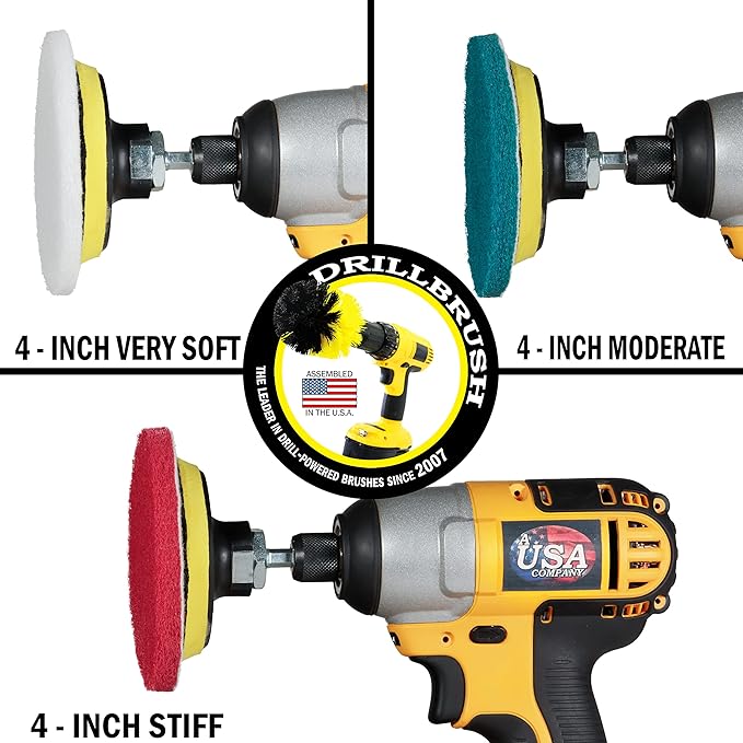 Cleaning Supplies - Drillbrush - Brush Drill Attachment Kit - Drill Brush Pads - Hot Tub Cleaner Brush - Pool Cleaner Brush - Scrub Brush - Power Cleaning Brush - Rotary Drill Brush Cordless Scrubber
