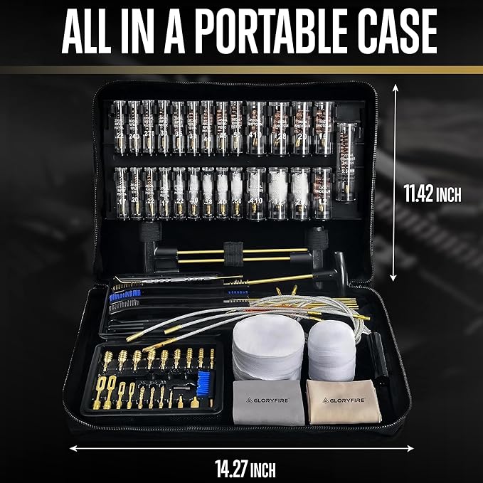 GLORYFIRE Universal Gun Cleaning Kit for Handgun Shotgun & Pistol,Elite Gun Cleaning Set with High-end Brass Brushes, Mops, Jags, Reinforced Rods and Gun Cleaning Snake&Ropes