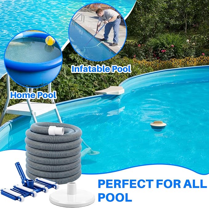 3 Pcs Pool Cleaning Kit 14" Vacuum Head with Flexible Wheels, 1-1/2 x 18ft Hoses and Skim Vacuum Plate Pool Maintenance Cleaning Accessory Tool for Fast, Easy Debris Removal