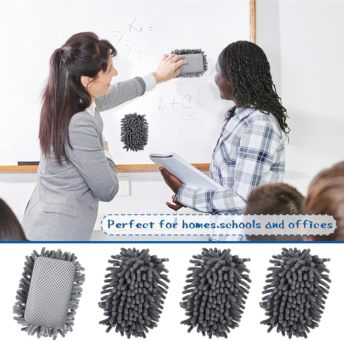 Sherr 18 Pcs Microfiber Shag Magnetic Dry Erase Erasers Washable Whiteboard Eraser Bulk Colorful White Board Eraser for Chalk Markers Home Office(Gray)