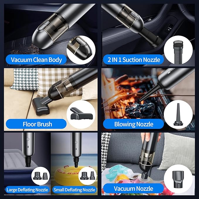 Handheld Vacuum Cordless, Car Vacuum Portable with Brushless Motor & 16000Pa Strong Suction, 4 in 1 Mini Vacuum Cleaner Rechargeable, Metal Hand Held Vacuum for Car Home Office and Pet, Grey