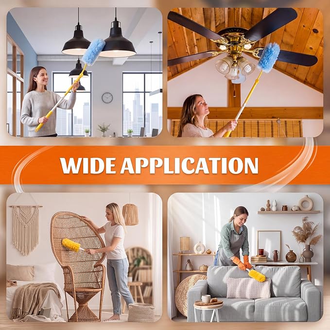200 Pcs Disposable Dusters Refills Bulk Heavy Duty 360° Dusters Refill with 3ft Extended Handle and Short Handle, Multi Surface Replacement Duster Kit for Cleaning Ceiling Fan (Orange,Blue)