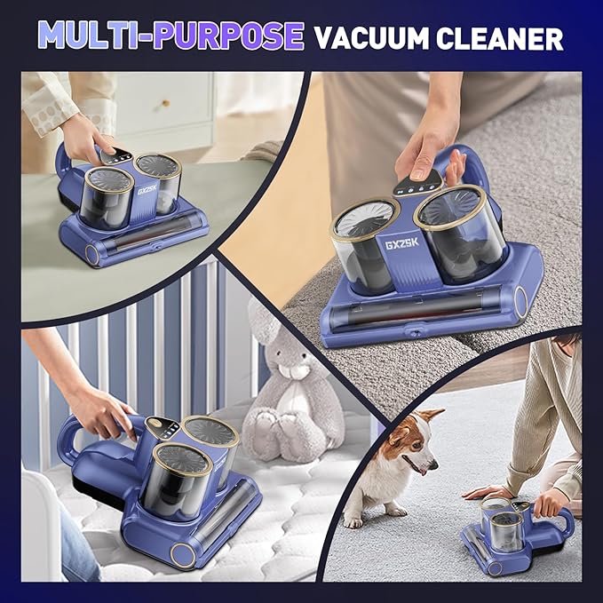 Mattress Vacuum Cleaner, 16kPa Bed Vacuum Cleaner with 253.7nm UV-C Light, Ultrasonic & 140โ Heating, Dual Cup & Widen Suction Port Handheld Vacuums for Bed, Sofa, Couch, Crib (500W, Corded)
