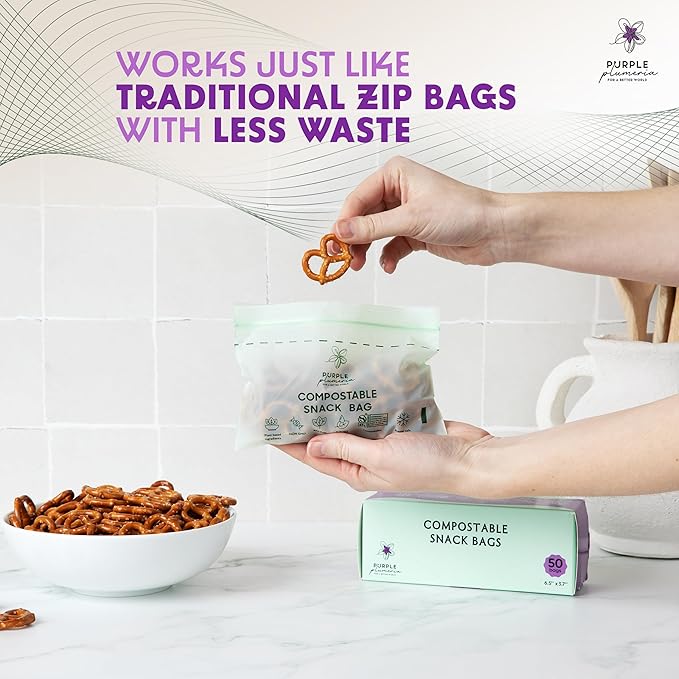 100% Compostable Resealable Food Storage Bags β Biobased, Leak-Proof, Freezer-Safe β Extra Strong & Durable β Available in Gallon, Snack & Sandwich Sizes (Snack) | Biobased, Leak-Proof, Durable, Freezer-Safe, Extra Strong