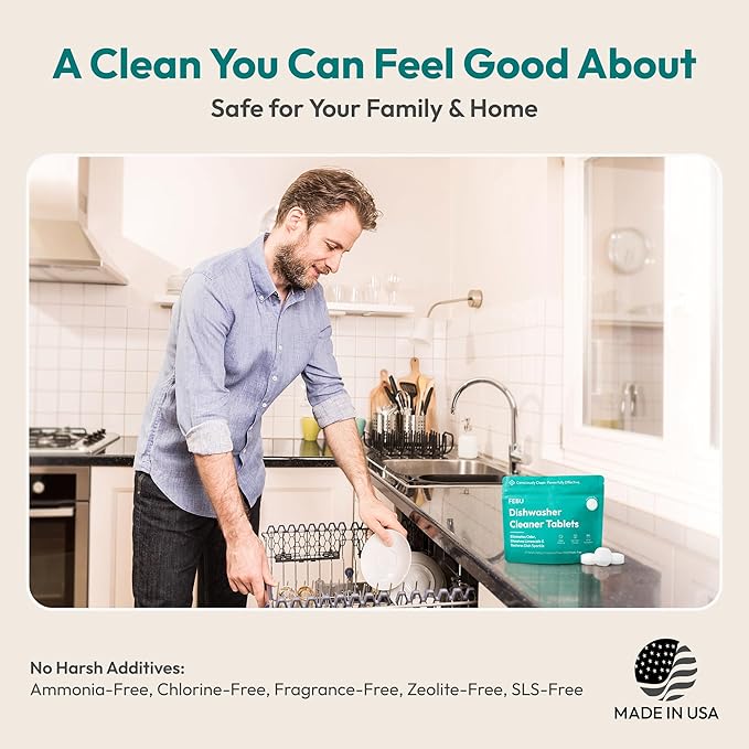 FEBU Save 15% on Swedish Dishcloth + Dishwasher Cleaner Tablets | 5 Pack Watercolor Reusable Paper Towels + 24ct Dish Washer Cleaner Tablets