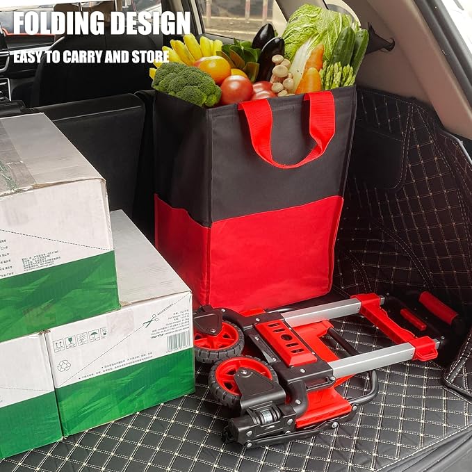 APOXCON Folding Shopping Cart with Removable Waterproof Bag and Bungee Cord, Heavy Duty Push Cart with Mute Wheels, Portable Hand Truck for Shopping, Groceries, Travel and Office Use