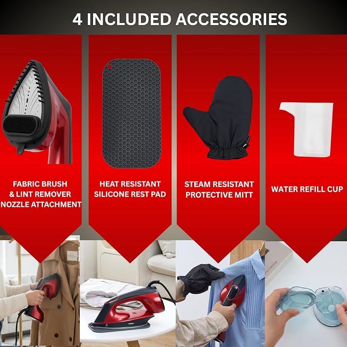 True & Tidy 2-in-1 Iron and Handheld Steamer, 1600W Dual Heating System with Ceramic-Coated Plate, LCD Display, No-Drip Technology, 3 Fabric Modes, Portable Garment Steamer for Home & Travel