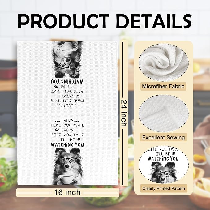 Funny Shetland Sheepdog Dog Kitchen Towels 16x24 Inch Set of 2 | Shetland Sheepdog Lovers Gifts for Women Men Dish Tea Towels for Kitchen, Dog Lover Mom Dad Owner Gifts Decorative Hand Towel