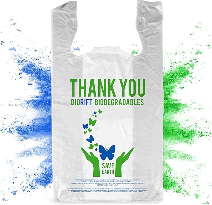 BioRift Thank You Bags | 1000 Count Bulk Large T-Shirt Grocery Bags w/Handles, Extra Thick & Durable Shopping Bags for Grocery, Restaurants, Retail Stores & Takeout | 12" x 6.5" x 22" | Made in USA