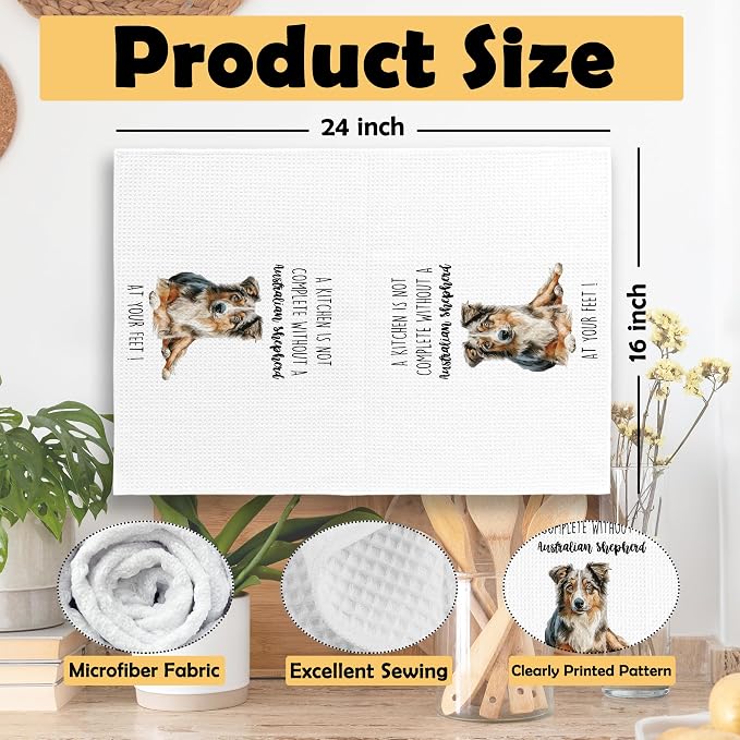 Australian Shepherd Dog Kitchen Towels Set of 2, Funny Dog Kitchen Decor, Dogs Gifts for Women Men Hand Towel, Pet Owner Gift Decorative Tea Towels Dish Towel 16x24 Inch