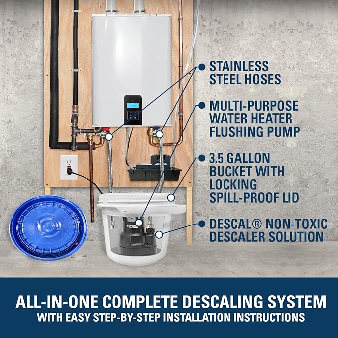 Superior Pump 91660 Tankless Water Heater Descaler Pump Kit with Non-toxic Descaler Solution, 3.5 Gallon, Deluxe
