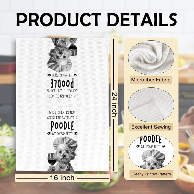 Funny Poodle Dog Kitchen Towels 16x24 Inch Set of 2 | Poodle Lovers Gifts for Women Men Dish Tea Towels for Kitchen, Dog Lover Mom Dad Owner Gifts Decorative Hand Towel
