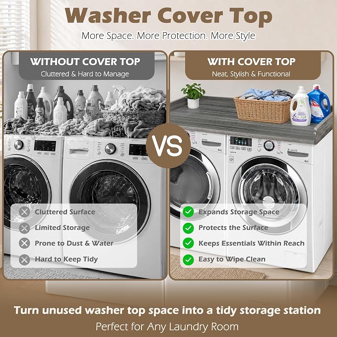 Royxen Washer Dryer Countertop with Solid Wood Core,54“W x 27.5D Laundry Countertop with Edge Rails,Washer and Dryer Topper for Laundry Room Organization (Eucalyptus)