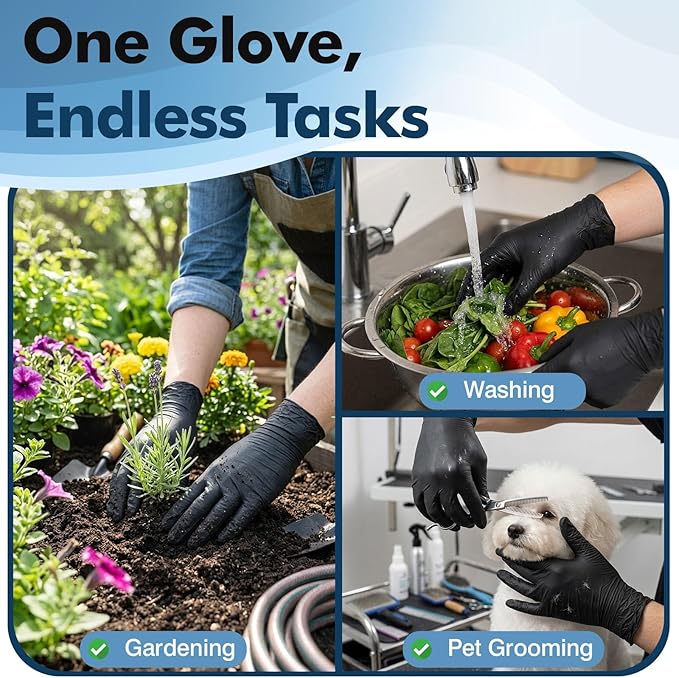 Fixwal 1200pcs Black Nitrile Disposable Gloves, 4 Mil, Latex Free & Powder Free, Food Grade for Cooking BBQ Food Prep, Cleaning, Automotive, Salon - Bulk Size