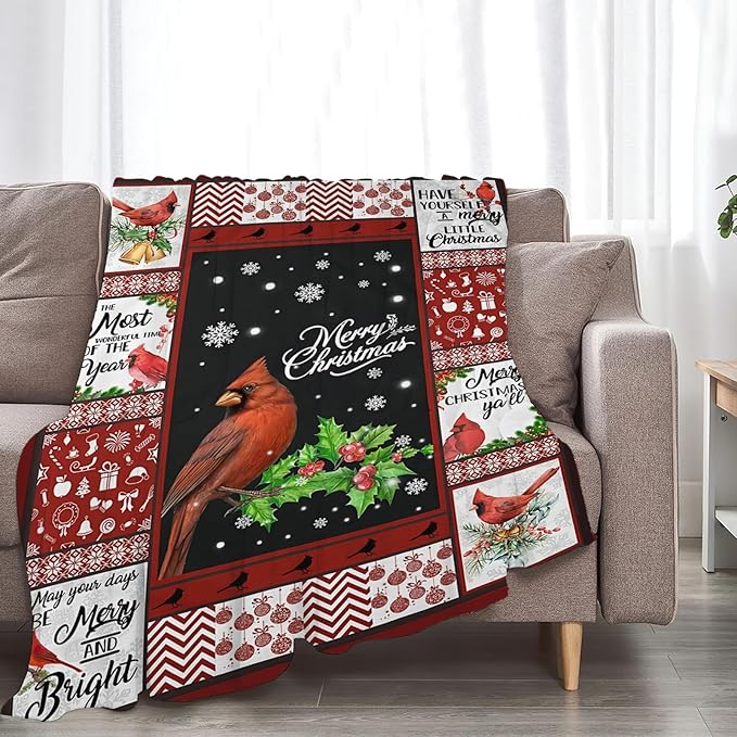 Tijuboni Cardinal Bird Throw Blanket for Girls Boys Women Men Kids Adults Soft Flannel Fleece Blanket for Couch Sofa Bed Home Decor 50"x60"