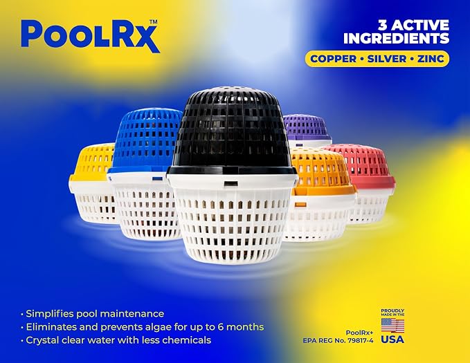 PoolRx+ Mineral Algaecide 4-Unit Pack, up to 6-Month Algae Control, for 400-1,000 gallons, Purple & White, New Formula with Silver.