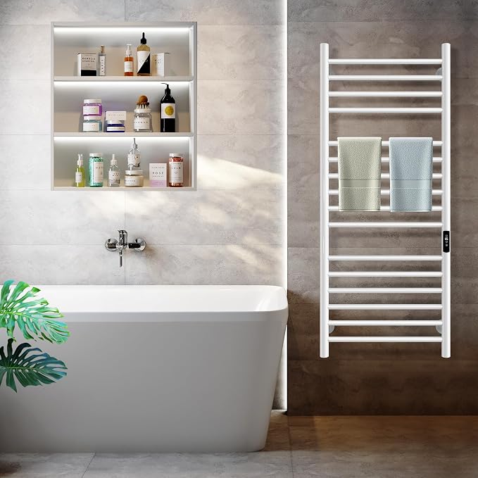 45.3"(L) x 19.5"(W) Wall Mounted Towel Warmer, Heated Towel Racks for Bathroom, Towel Dryer Heater, 16-Bars White, CSA Certified.