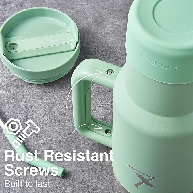 lexlion FlowOne Tumbler with Handle and Straw Lid– Insulated Stainless Steel Travel Mug – BPA-Free, Leakproof, Dishwasher Safe – Hot and Cold Drinkware – Car Cup Holder Fit (Sage Green, 40 Ounce)