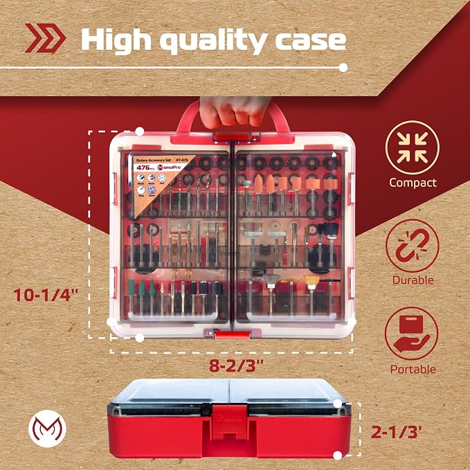 476 PCS Rotary Tool Accessories Kit, 1/8-in Shank Rotary Tool Kit, Universal Fitment for Easy Polishing, Sanding, Cutting, Drilling, Engraving, Sharpening, Grinding with Portable Storage Case