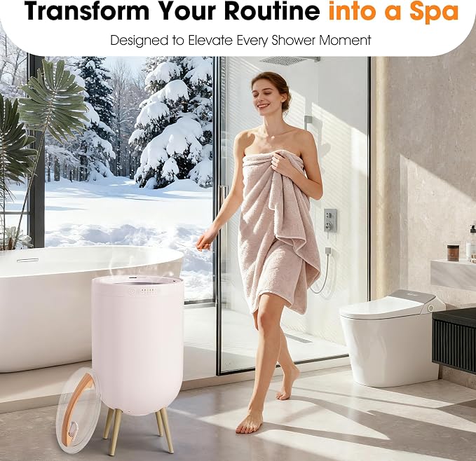 STARLEAD Heated Towel Warmers for Bathroom - 20L Large Towel Warmer Bucket, Wood Handle, Auto Shut Off, Bluetooth and RGB, Fits Up to Two 40"X70" Oversized Towels, Bathrobes, Blankets