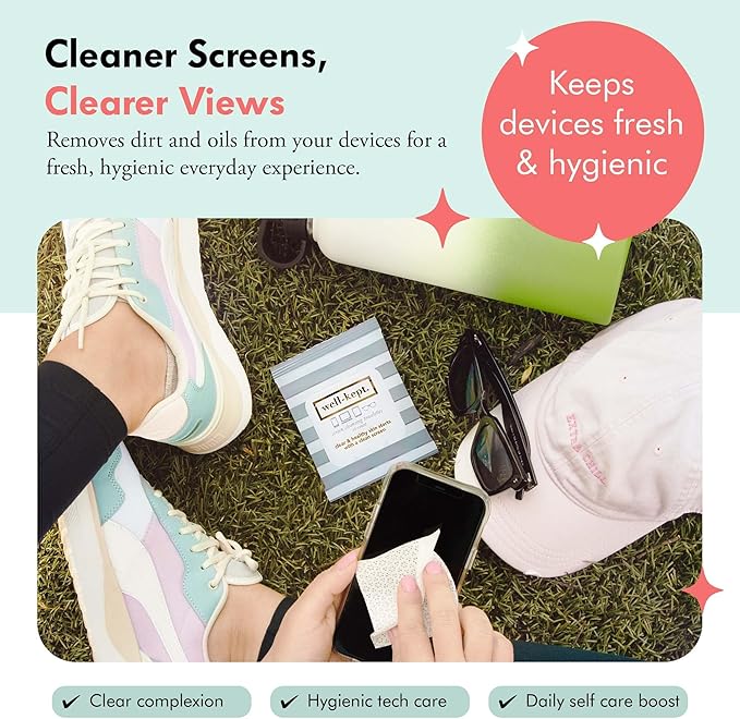 Well-Kept Tech & Lens Wipes - Eyeglass, Screen & Phone Cleaning, Multi-Surface, Lint-Free, Pre Moistened, Streak-Free & Non Scratching - Hamptons, 12 Pack (180 Count)