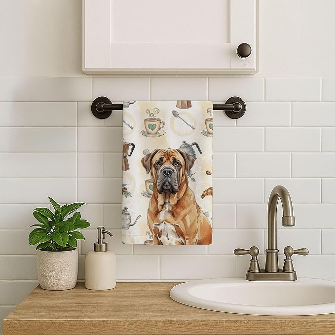 Caroline's Treasures Neapolitan Mastiff Coffee Bar Kitchen Towel Velour Plush Front and Cotton Loop Back Machine Washable