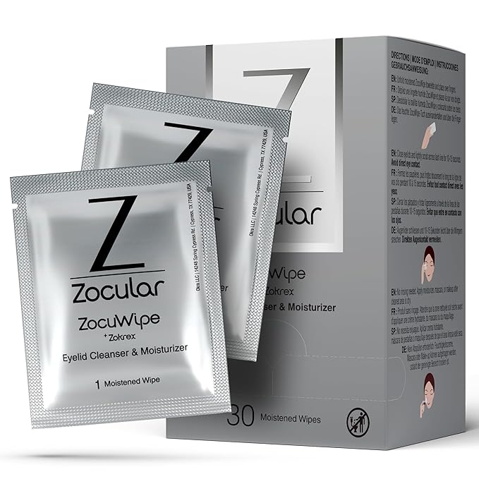 Zocular ZocuWipe Eyelid Cleansing Wipes with Natural Okra Complex – Gentle Daily Eyelid Cleanser & Moisturizing Pads – Makeup Remover & Eye Hygiene Wipes – 30 Count