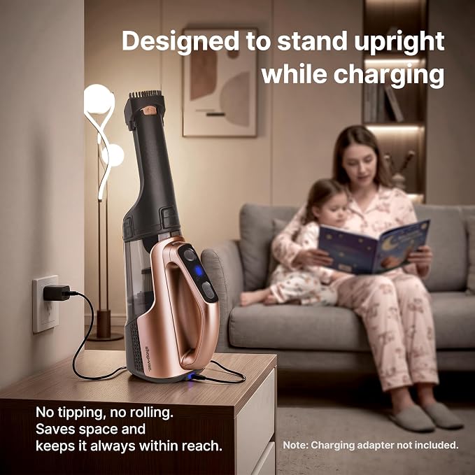 Shop-Vac S2 12V Handheld Vacuum Cordless, Rotatable Nozzle, Dual-Speed Powerful Portable Car Vacuum Rechargeable, Wall-Mounted Lightweight Hand Vacuum for Home & Car, LED, HEPA Filter, Champagne Gold