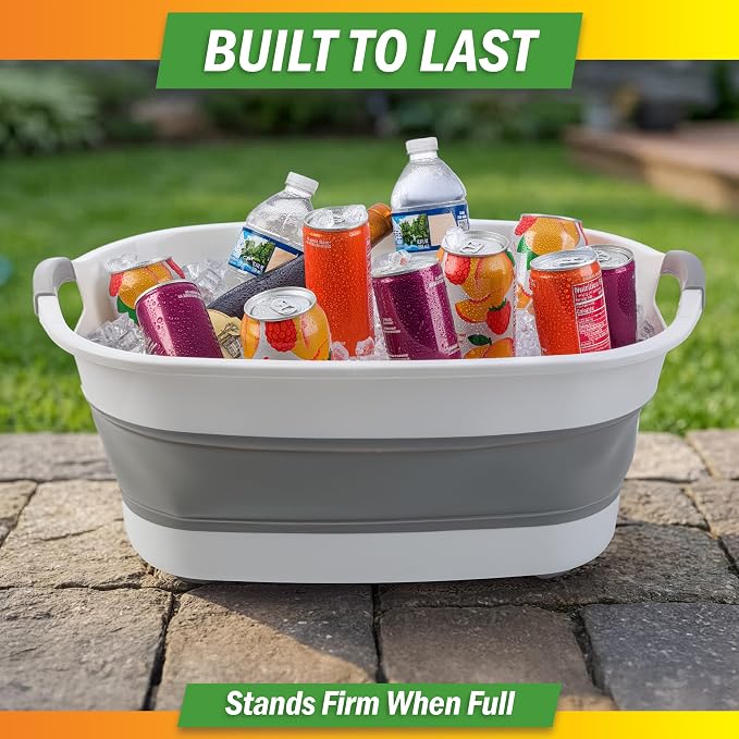 Collapsible Wash Basin - 20L Portable Sink with Drain Plug - Foldable Plastic Tub Dish Pan for Camping Gear, Handwashing Laundry, Vegetables, Dishes, Bottles, or RV Dishpan by Wakeman Outdoors (Gray)