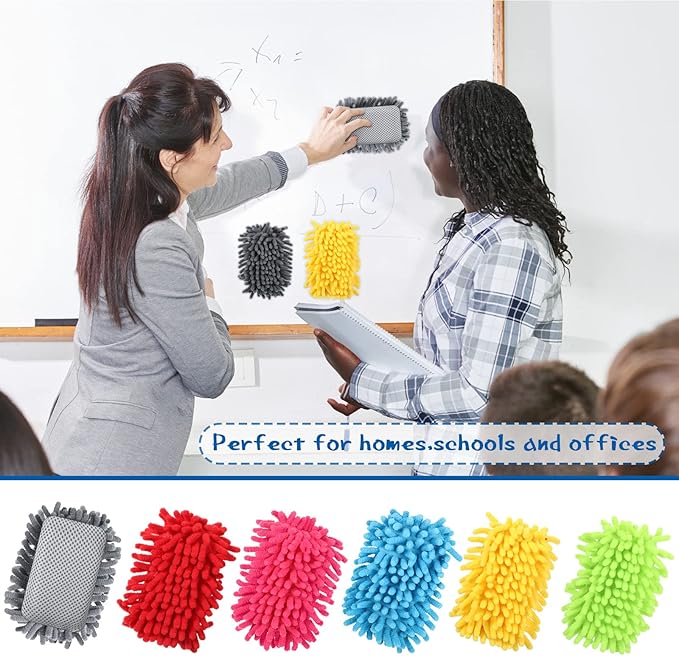 Sherr 30 Pcs Microfiber Shag Dry Erasers Bulk Magnetic Whiteboard Eraser Washable Colorful Chalk Board Eraser Markers Chalk for Adults Home Office Supplies(Bright Color)