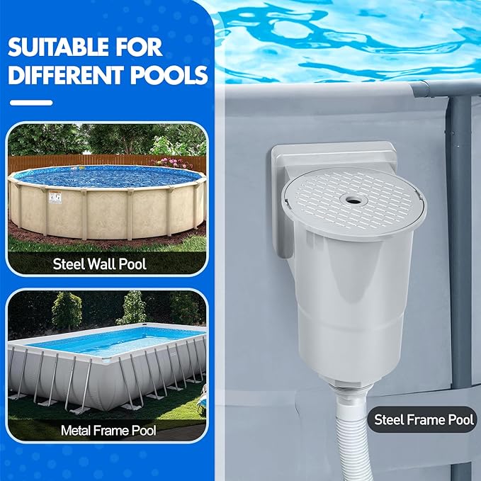 DeeprClean Through Wall Skimmer for Above Ground Pool, Heavy Duty Wall Mount Pool Skimmer Kit, Universally Fits All Standard Pool Wall Openings, In Wall Pool Surface Skimmer for Above ground Pool-Gray