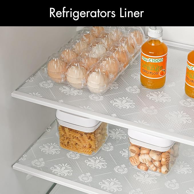 Cooyes Shelf and Drawer Liners for Kitchen Cabinets, Non-Adhesive Cabinet Liners, EVA Waterproof Durable Shelf Paper for Refrigerator, Shelves, Cupboard with European Pattern, Easy to Cut