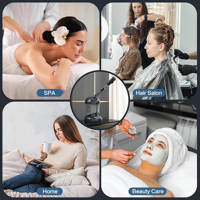 Facial Steamer - Nano Ionic Facial Steamer for Deep Cleaning, Portable Ozone Face Steamer with Extendable 360° Rotating Arm, Humidifier for Personal Care Use at Home or Salon