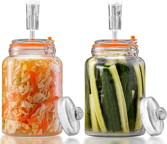 1 Gal Fermentation Kit, Jars, Weights & Airlocks, 2 Pack | Perfect for Sauerkraut, Kimchi, Kombucha and Pickles