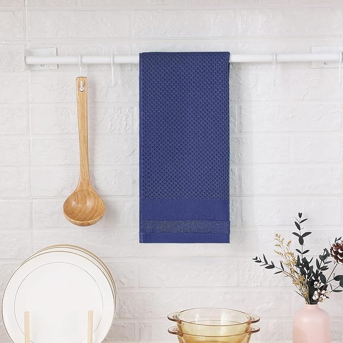 Homaxy 100% Cotton Waffle Weave Kitchen Towels, 13 x 28 Inches Super Absorbent and Machine Washable Dish Towels for Drying Dishes, 6-Packs, Navy Blue